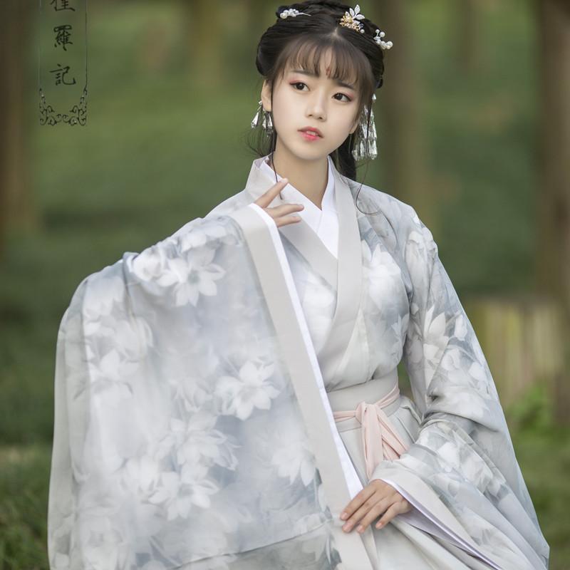 新款古装学生汉服女写真套装荷花魏晋风齐腰襦汉服