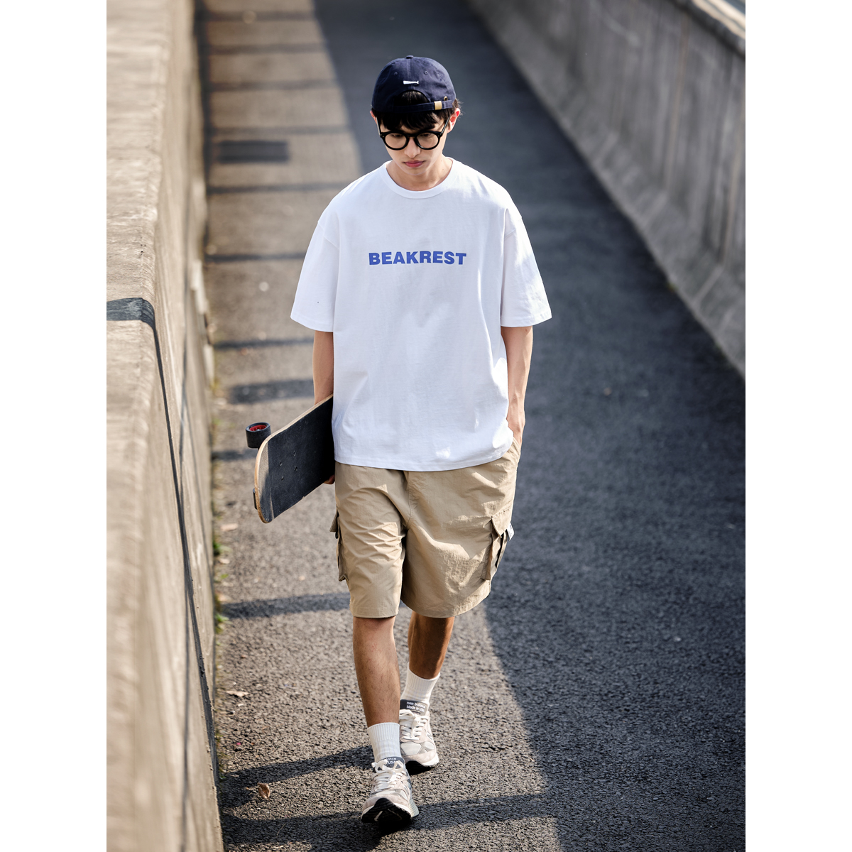 BEAKREST 280G纯棉短袖T恤男女夏季国潮情侣cityboy半袖打底体恤