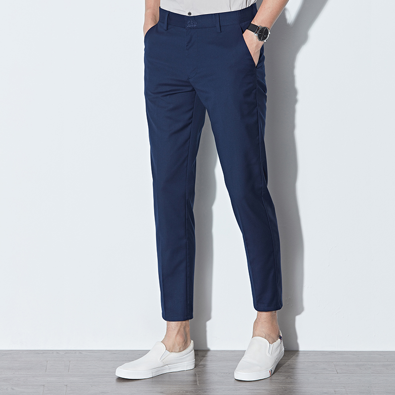 九分裤男春秋款修身小脚裤垂感英伦小西裤百搭韩版9分休闲裤男