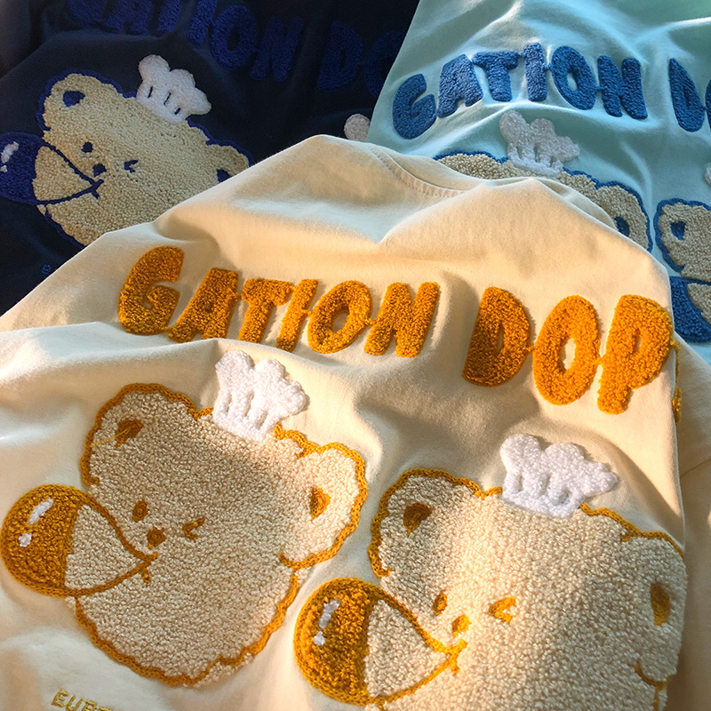 Jew4room奶黄色可爱夏季oversize宽松情侣小熊短袖T恤男生软妹潮