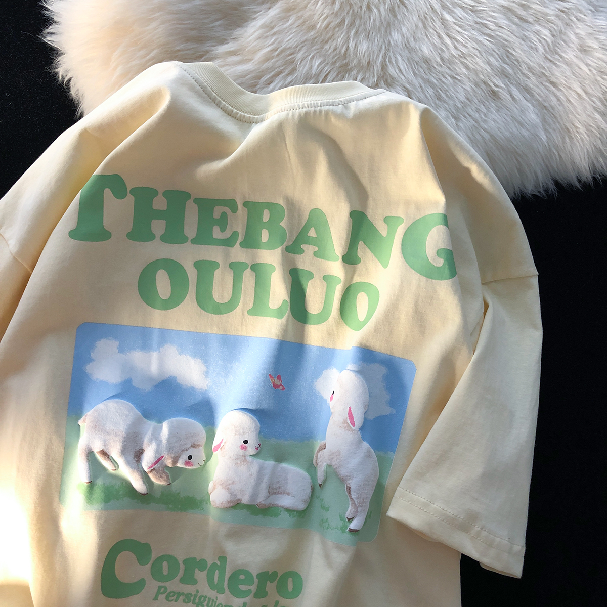 Jew4room可爱甜美小羊设计感短袖T恤男 新款情侣装夏装小众设计感