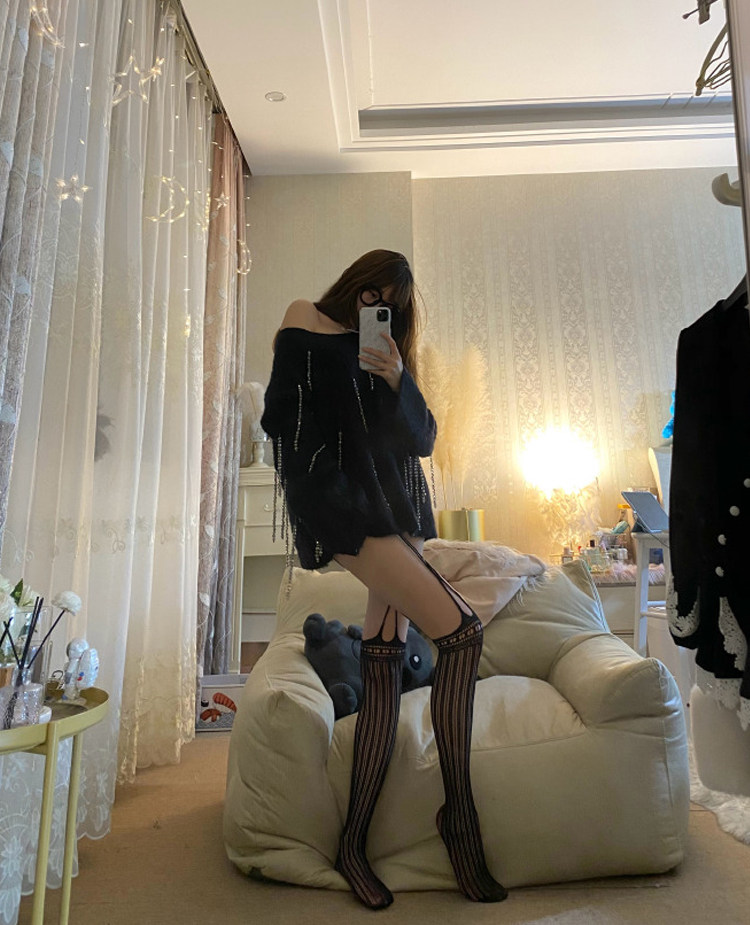 夏季打底丝美女黑丝袜性感过膝新款镂空吊带长筒袜