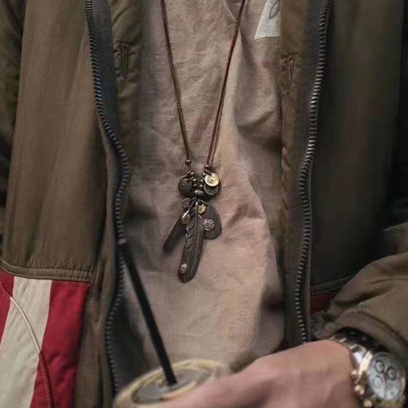 野马庄园手作高桥吾郎风格素羽羽毛银饼蝌蚪欧阳娜娜欧阳项链