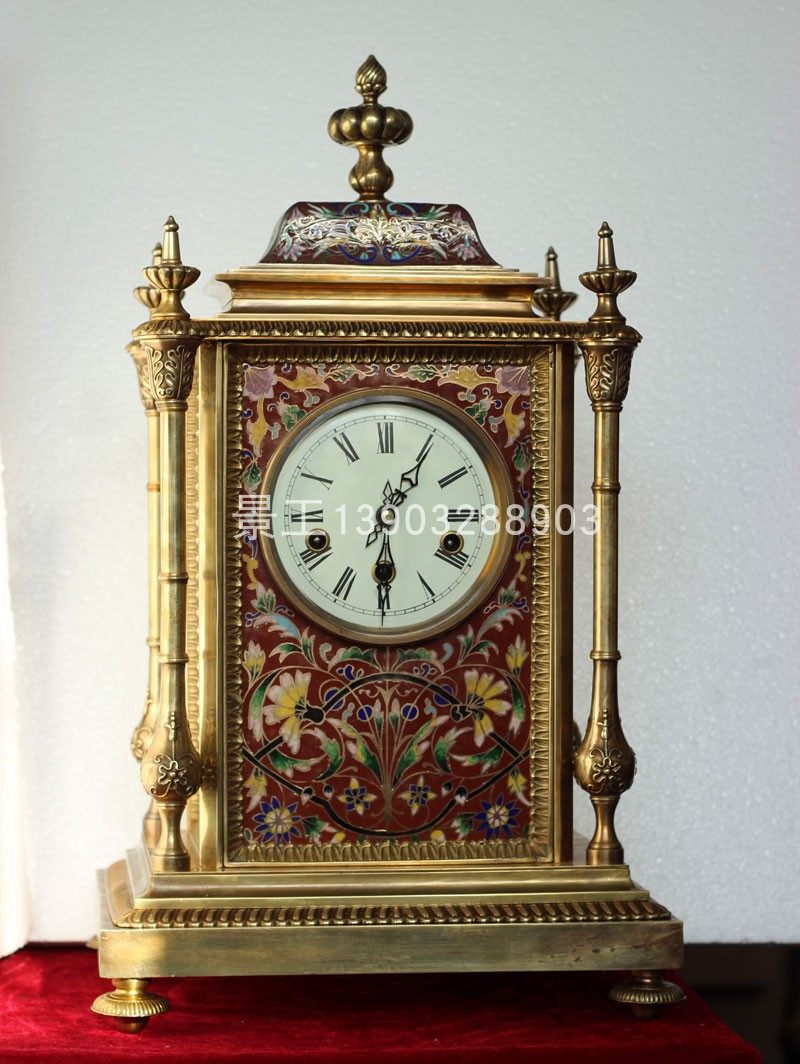 景工座钟五音机芯进口机进口时钟报时景泰蓝欧式座钟