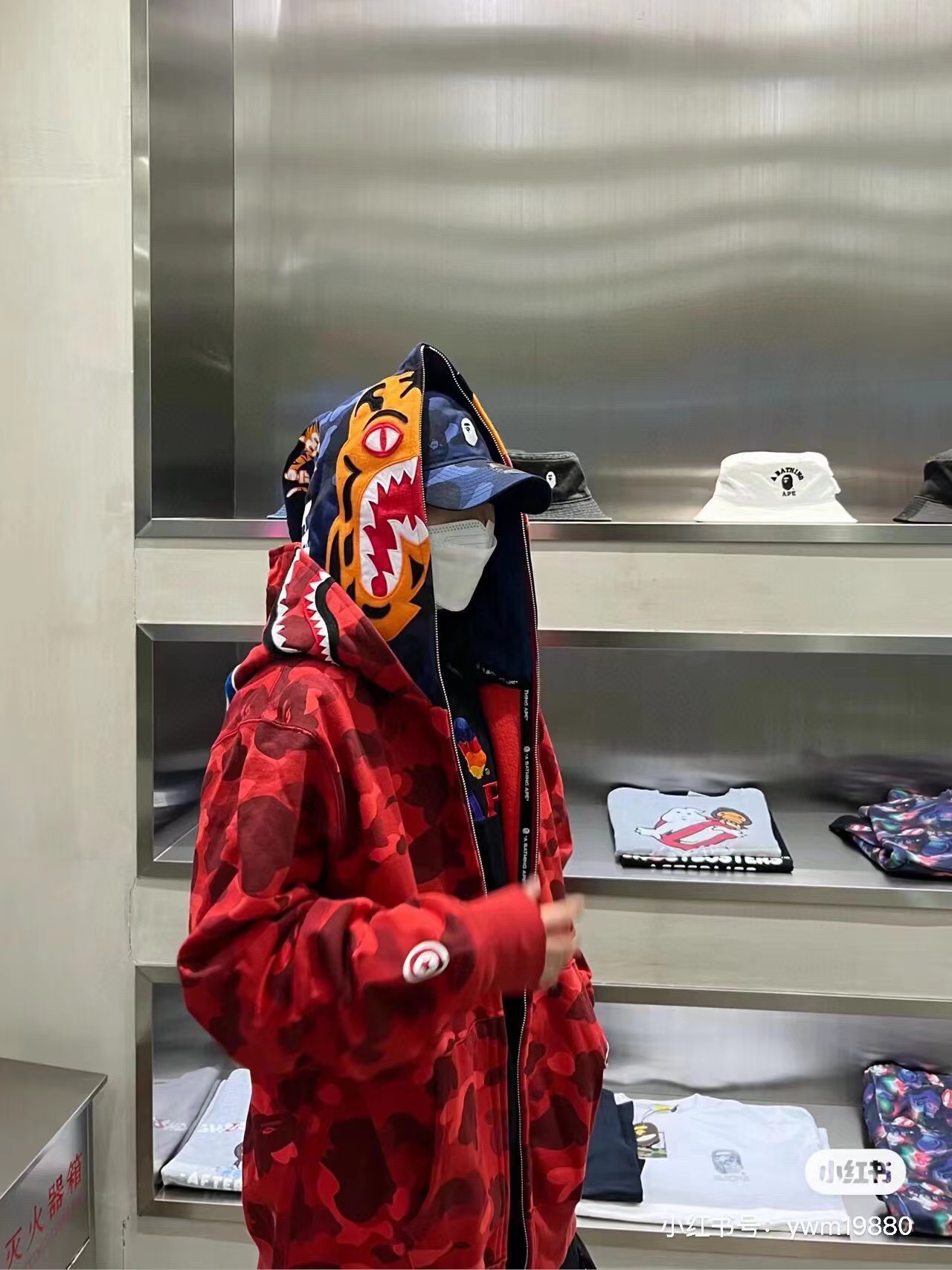 ahtsfog新款bape限定双帽鲨鱼卫衣连拉链外套卫衣