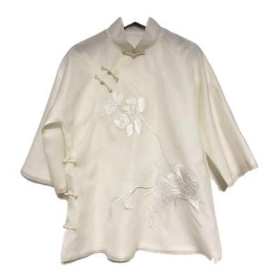 精工原创定制素雅洁白荷塘月色刺绣中式立领新中式上衣女装旗袍