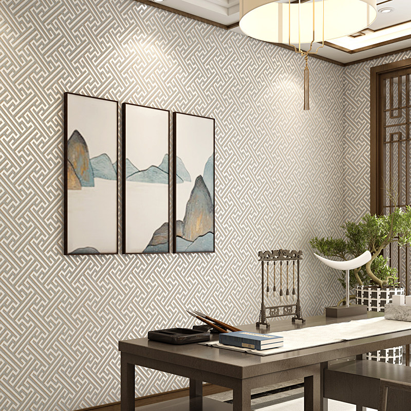 无缝回纹书房客厅卧室提花加厚古典墙布中式墙布