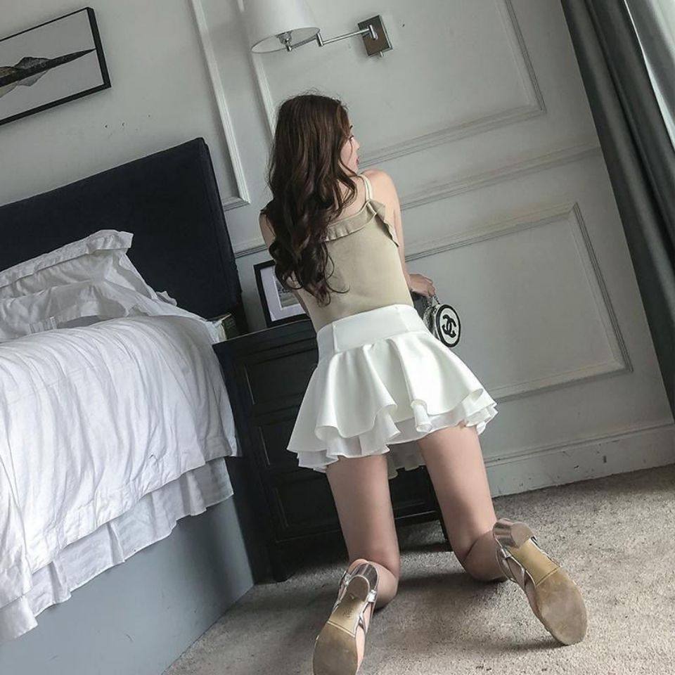 雪纺超短裙性感无内衬没心机女走光流光很乖的裙水兵百褶极限高腰