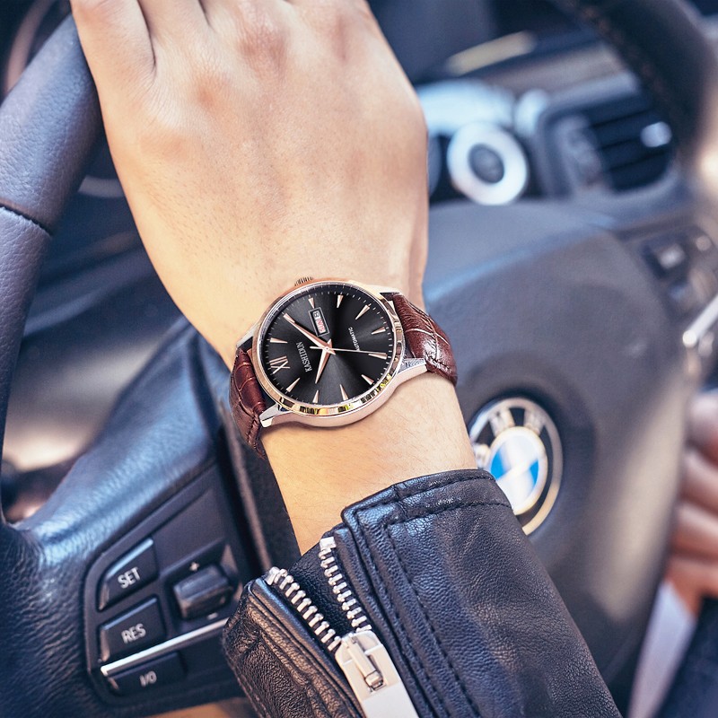 卡诗顿手表男士真皮带镂空全自动机械表防水商务日历男表2021新款