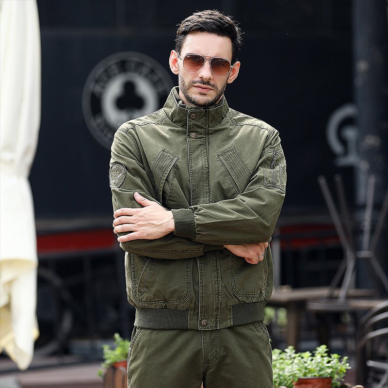 春秋户外外军迷男上衣纯棉休闲军绿飞行员工装夹克