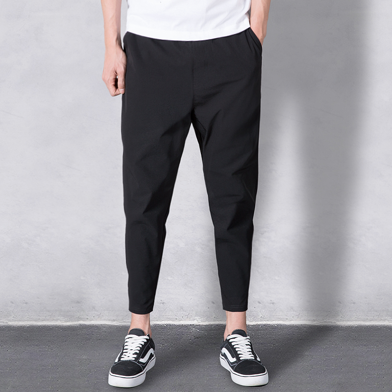 纯色痞帅男裤子九分裤大码下装男士春秋新款哈伦裤松紧腰宽松薄款