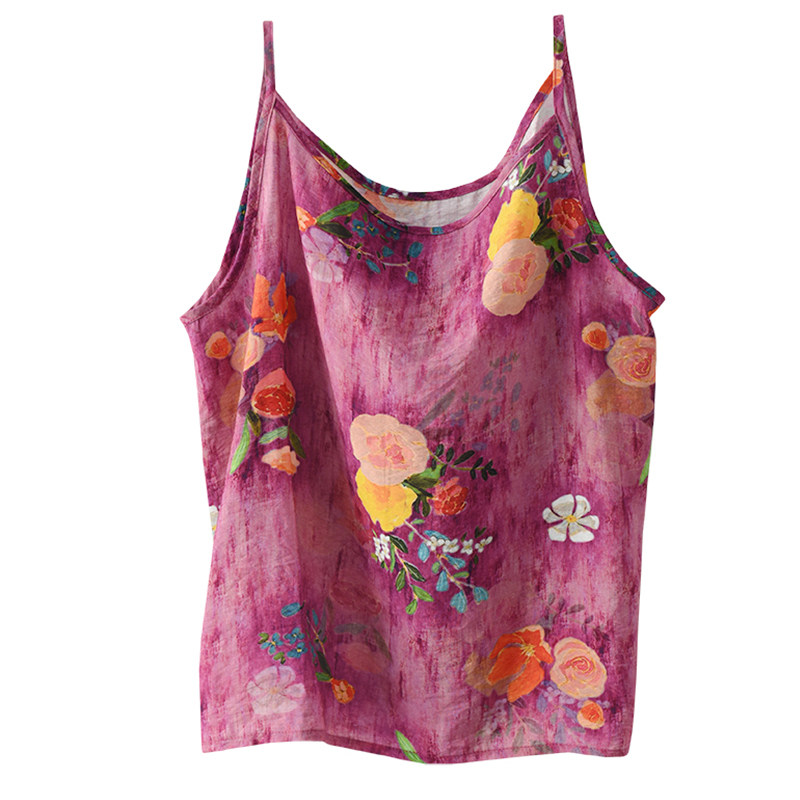 大码女装夏季复古民族风印花吊带女士宽松打底背心吊带