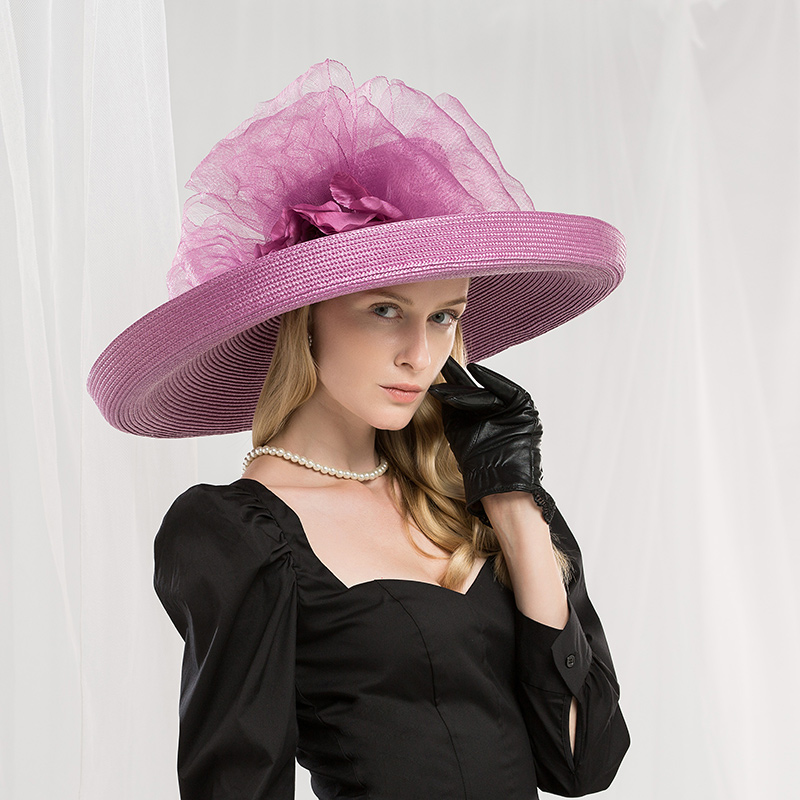 ee设计师新款早春加大檐略夸张造型礼帽赛马帽子