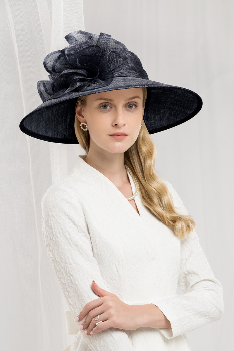 ee英式礼帽菲律宾麻纱圆顶大檐花朵御姐范帽帽子