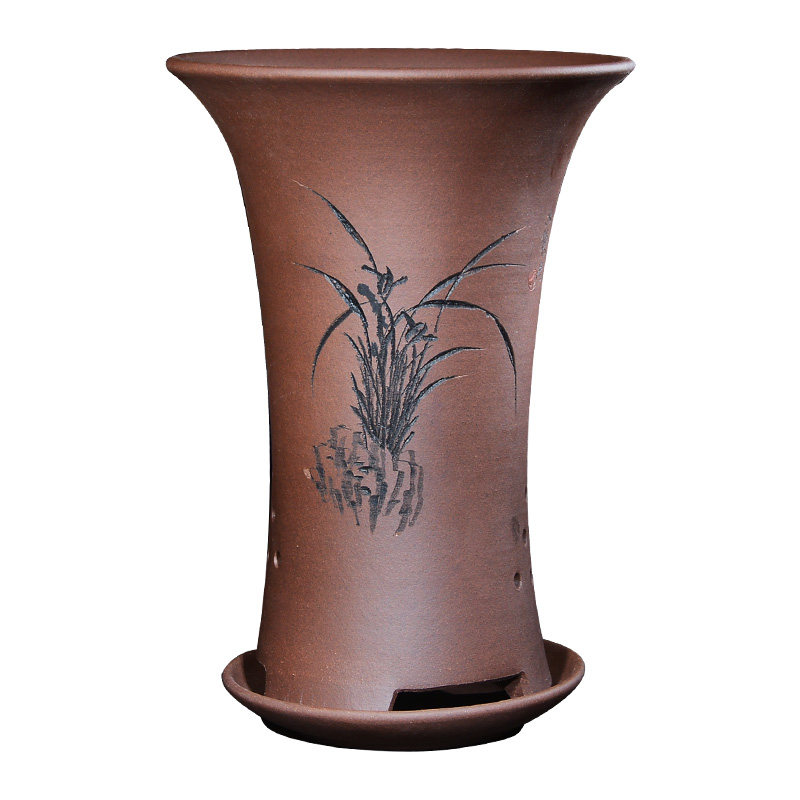 花盆兰花宜兴紫砂家用陶瓷君子兰专用透气托盘花盆