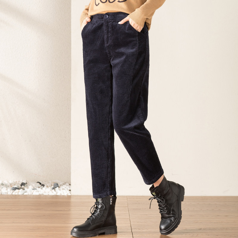 绒裤藏青青色灯芯灯芯绒子女秋冬加绒女裤2022休闲裤