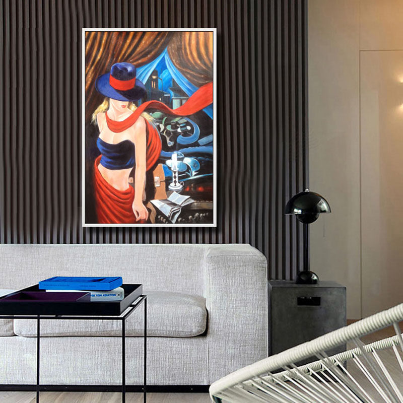 跳舞酒吧手绘油画复古人物装饰画竖版女郎大画现代装饰画