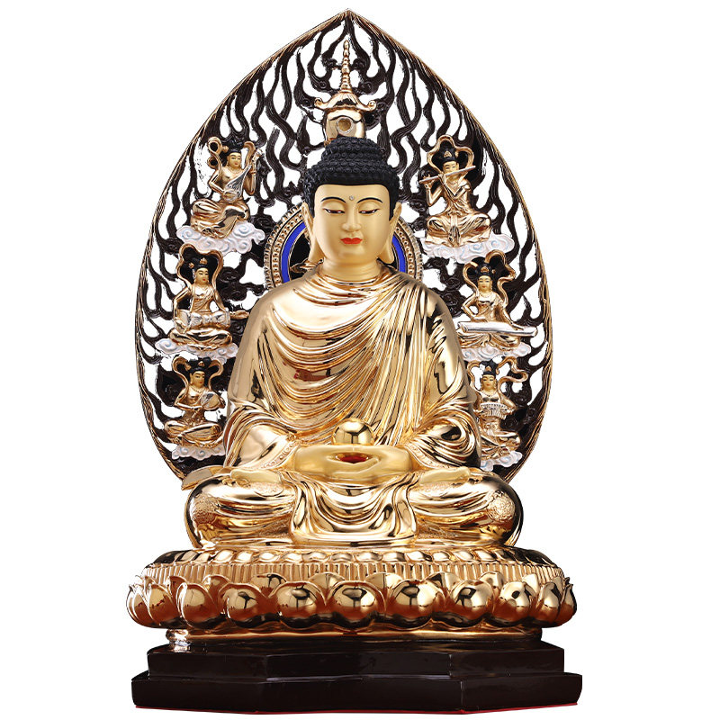 佛像台湾盛凡纯铜鎏金释迦牟尼家用供奉如来如来佛摆件