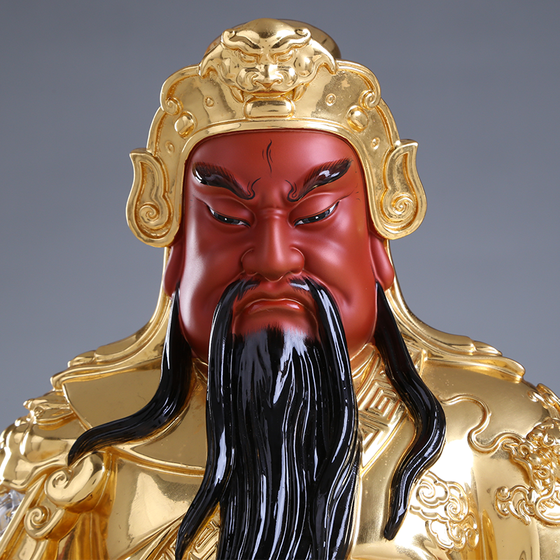 神像纯铜贴金拿书关公供奉家用关羽春秋二爷摆件