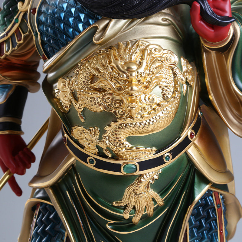 熙曼蒂古彩绿袍关羽二爷神像武财神关公站像店铺摆件