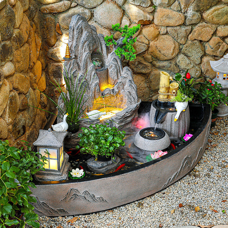 庭院喷泉环水循环中式新中式流水花园假山装饰摆件