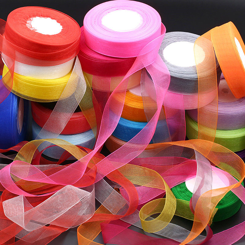 彩色透明雪纱丝带发饰装饰彩带飘带diy礼盒丝带