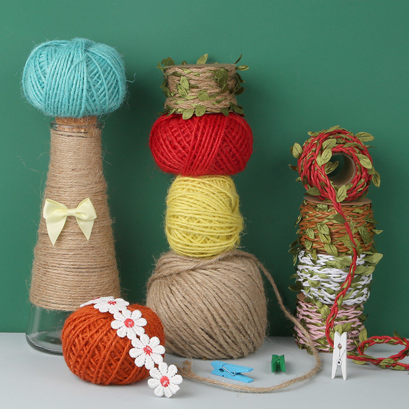 麻绳彩色创意手工作品编织花瓶绳子装饰照片绳子