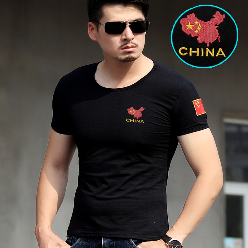 中国刺绣T恤短袖男纯棉特种兵带八一战友聚会T恤定制军衣纪念衫