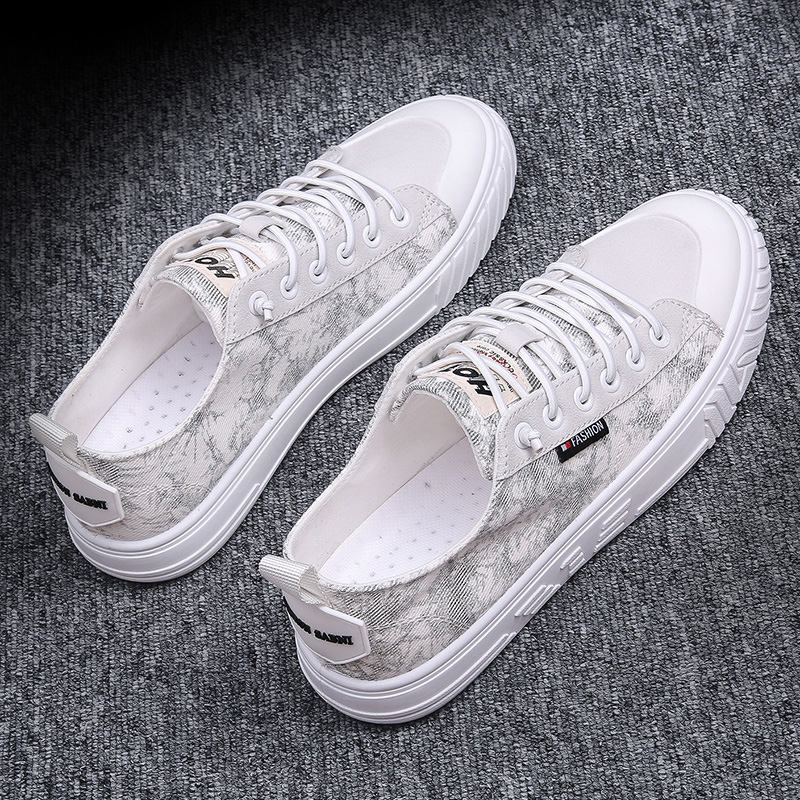 夏季透气潮鞋小白鞋男百搭潮流休闲帆布鞋迷彩板鞋懒人一脚蹬布鞋