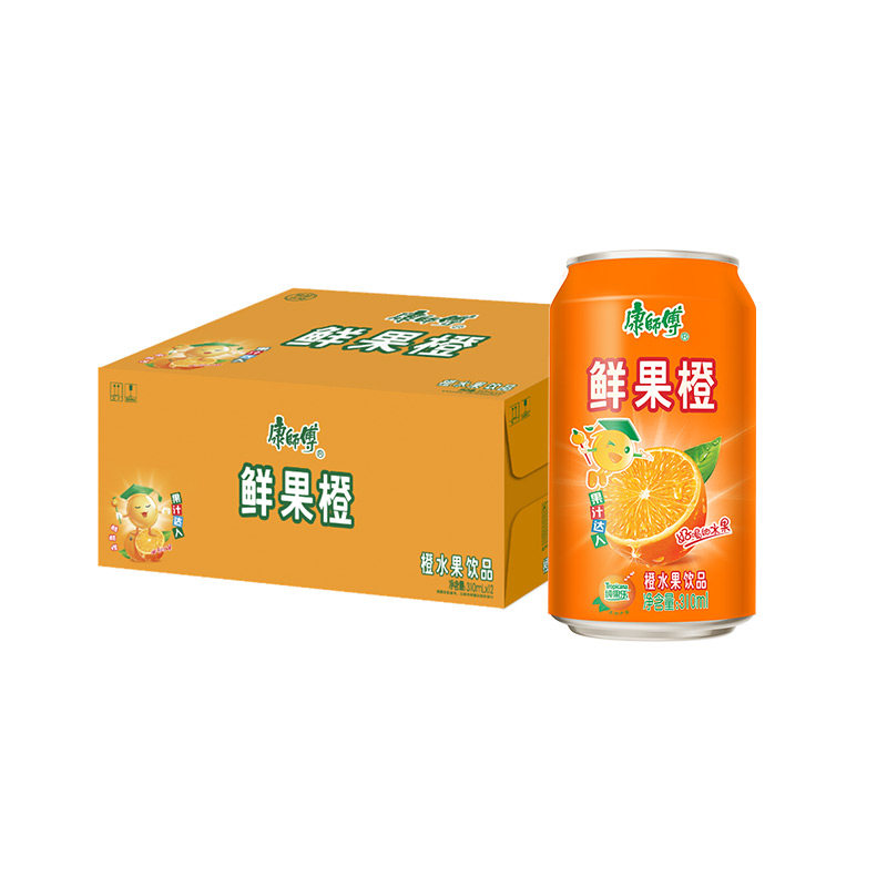 康师傅鲜果橙汁果汁饮料饮品310ml罐装整箱即饮饮料果味