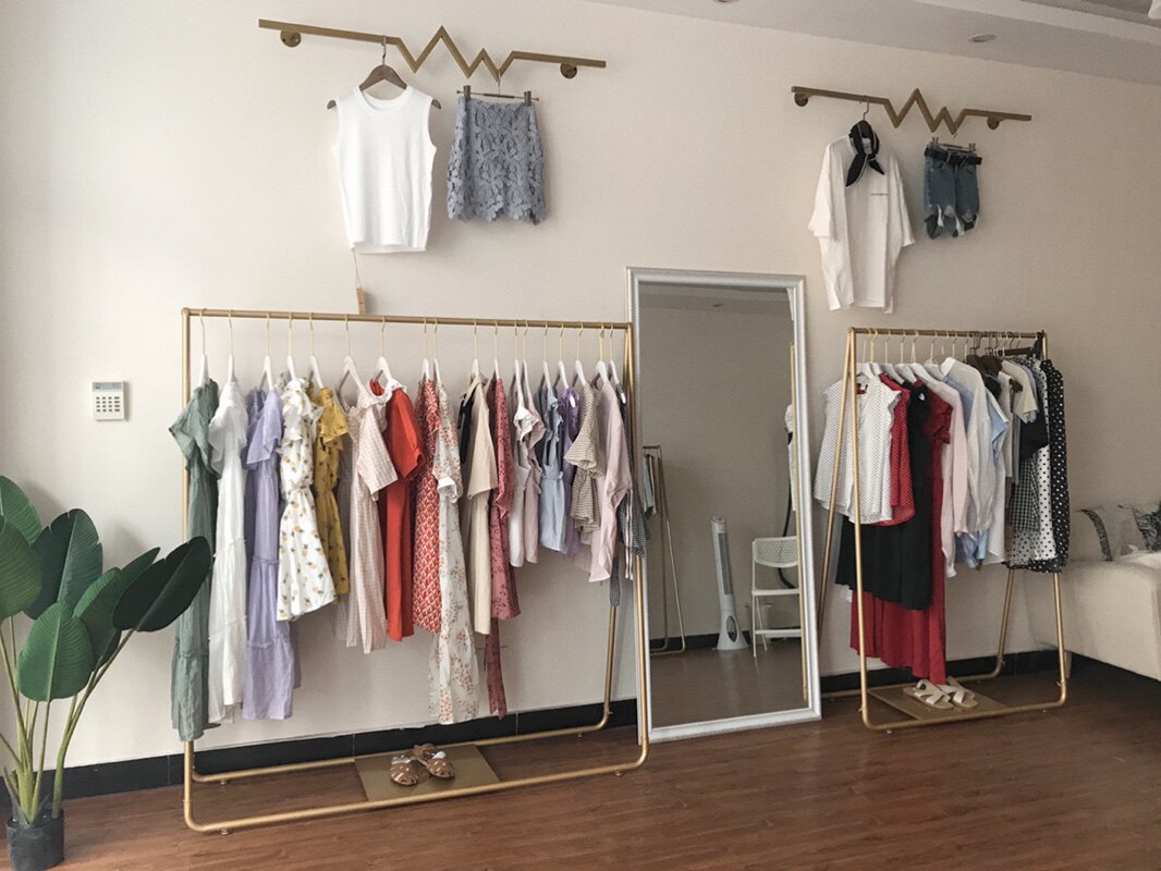 衣架个性服装店展示架金色服装女装货架落地式挂衣服装展示架