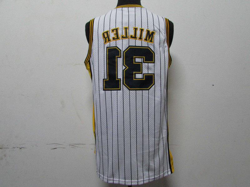 步行者复古31号米勒球衣白色条纹刺绣篮球宽松篮球服