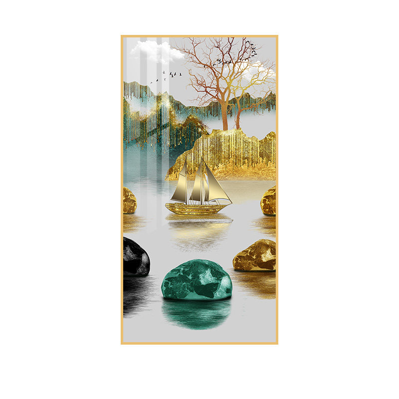 石来运转玄关装饰画入门门户竖版走廊过道壁画北欧现代装饰画