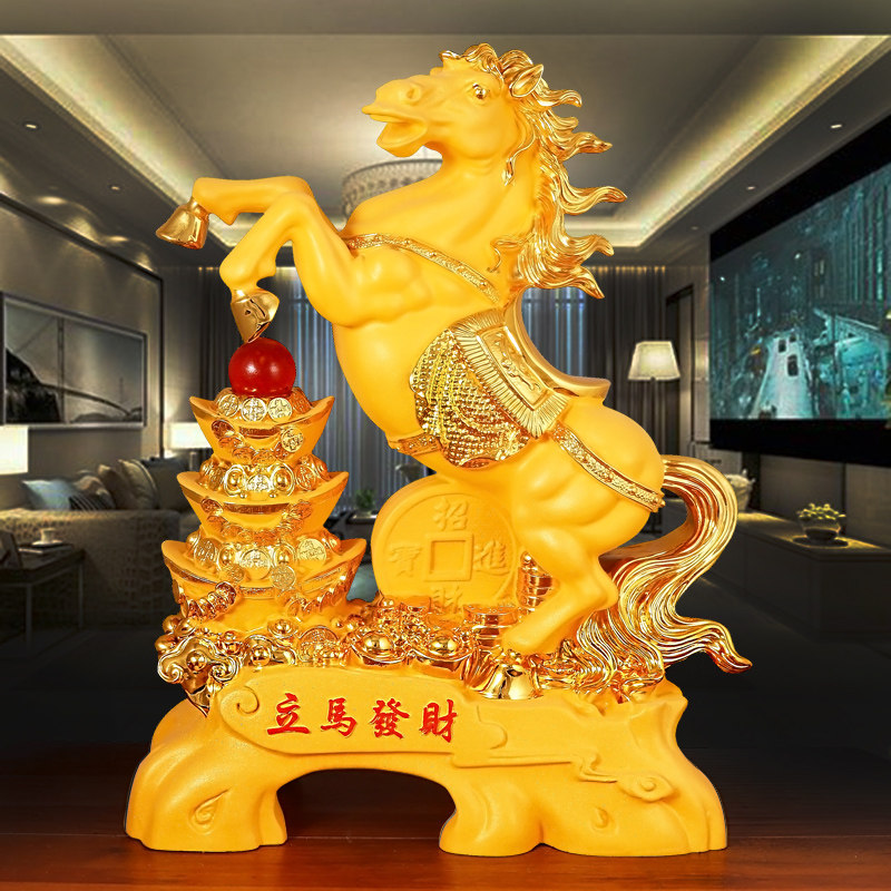 摆件招财沙金金马吉祥物生肖办公室桌马工艺品客厅摆件