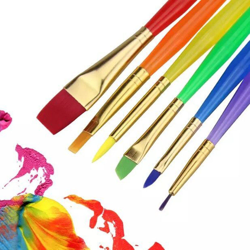 儿童颜料画刷彩色透明儿童画画笔6支水彩水粉水粉