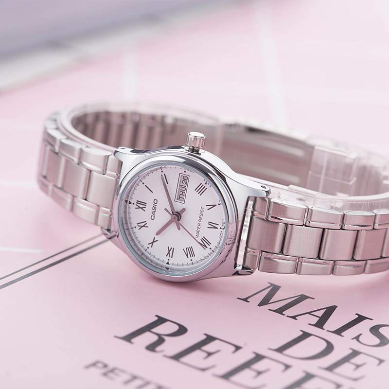 casio卡西欧手表女士休闲防水时尚钢带表盘石英表日韩腕表