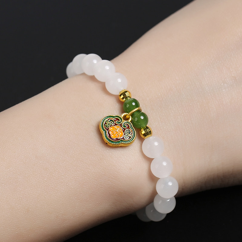 黄金手链足金珐琅吉祥如意手串金镶玉和田镶嵌首饰手饰