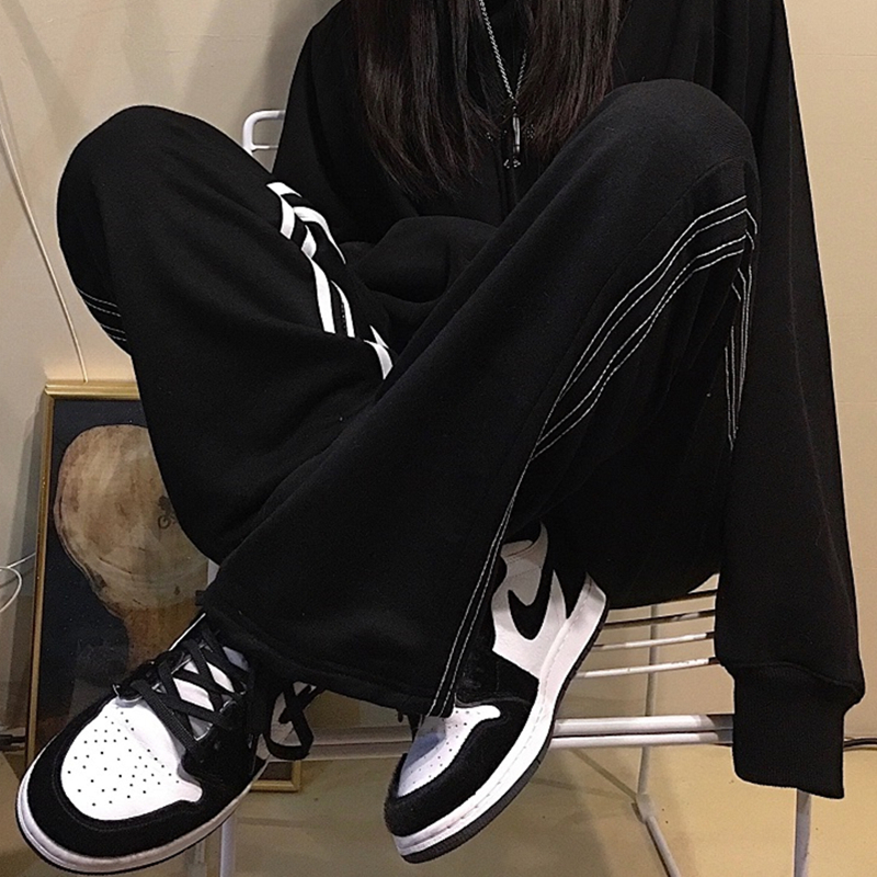 INSstudios 潮流ins韩版复古虚线条纹运动裤百搭休闲裤长裤男女潮