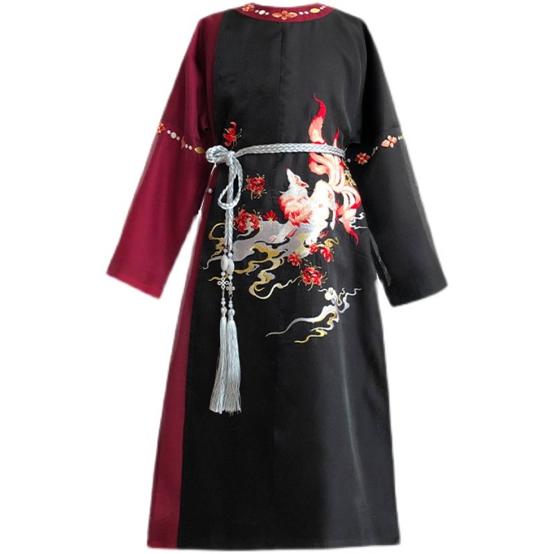 青丘洛竹原创九尾狐儿童汉服男童春秋唐制圆领唐装