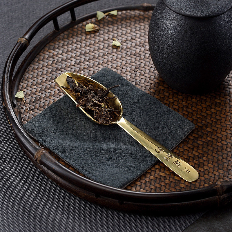 茶匙茶勺单个日式长柄纯铜勺子茶铲茶叶金属茶匙