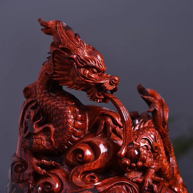 摆件大檀印度小叶紫檀实木泥料祥龙吐瑞工艺品摆件