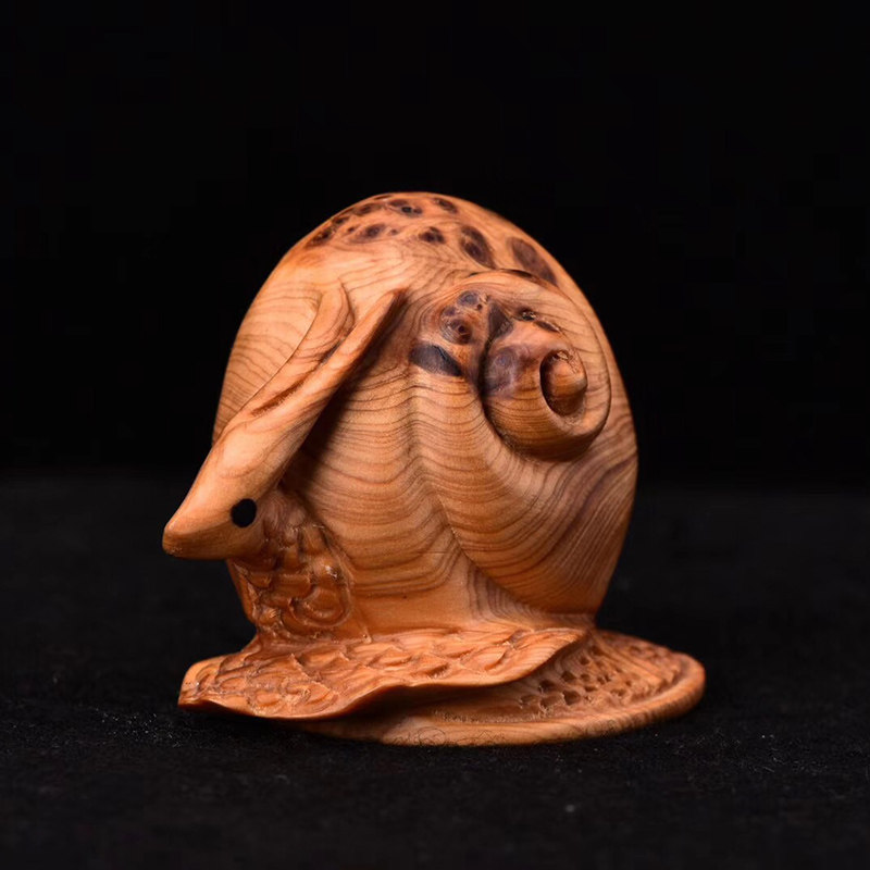 大檀太行崖柏小蜗牛件崖实木原木手工雕刻工艺品摆件