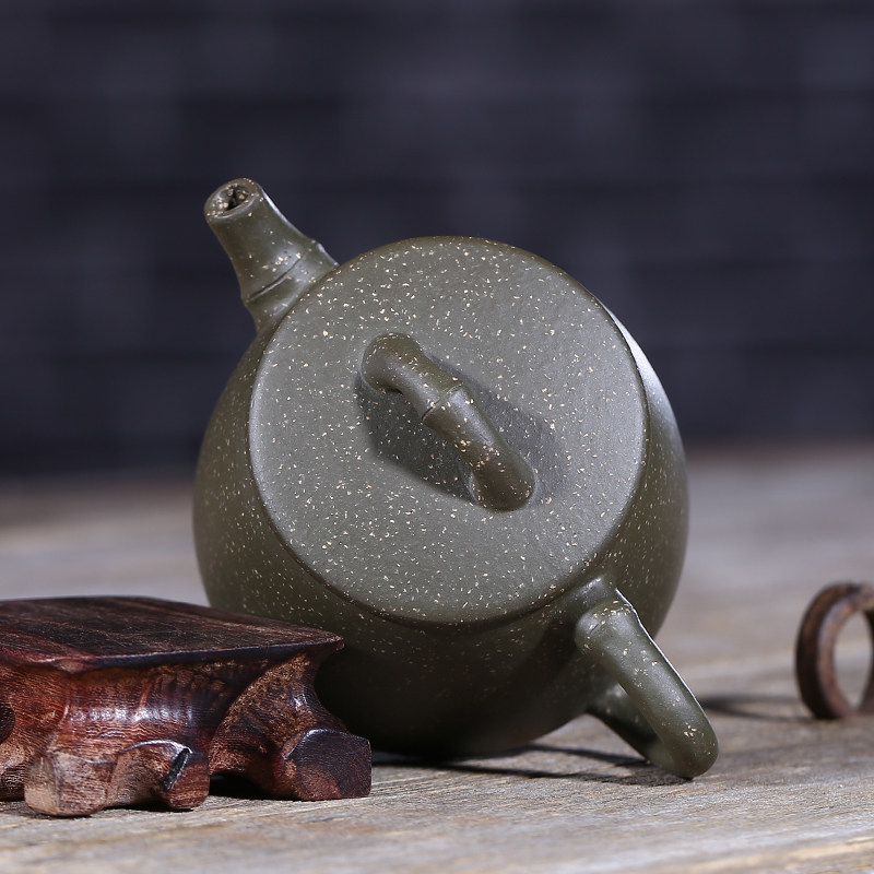 宜兴紫砂壶手工原矿绿泥竹节壶