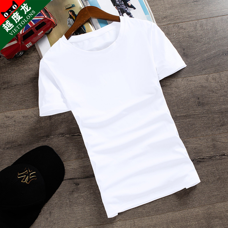 夏季纯色短袖t恤男士韩版修身情侣半袖衣服潮流男装休闲白体恤衫