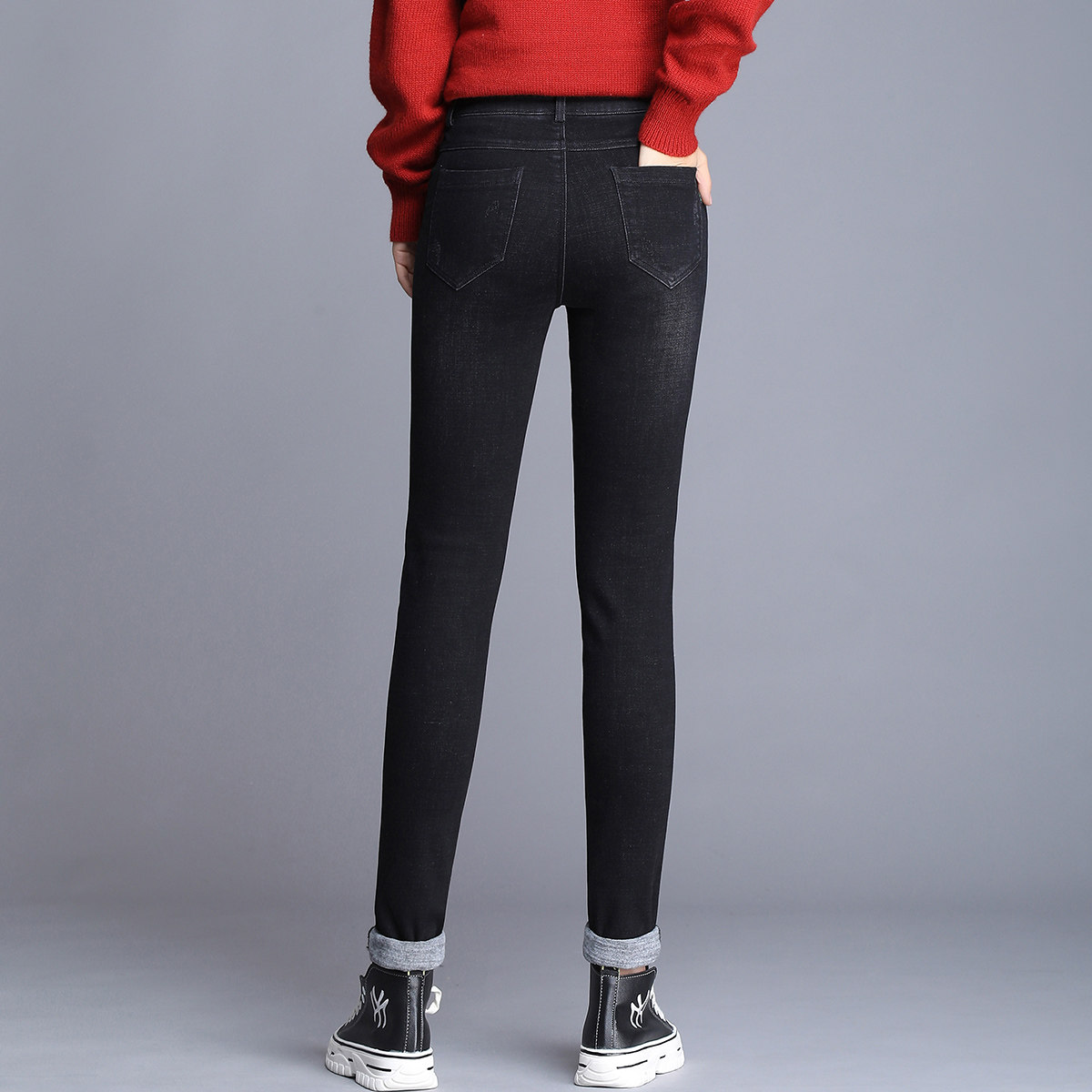 抓绒牛仔裤女2019秋冬季新款女士厚款弹力修身显瘦小脚裤加绒长裤