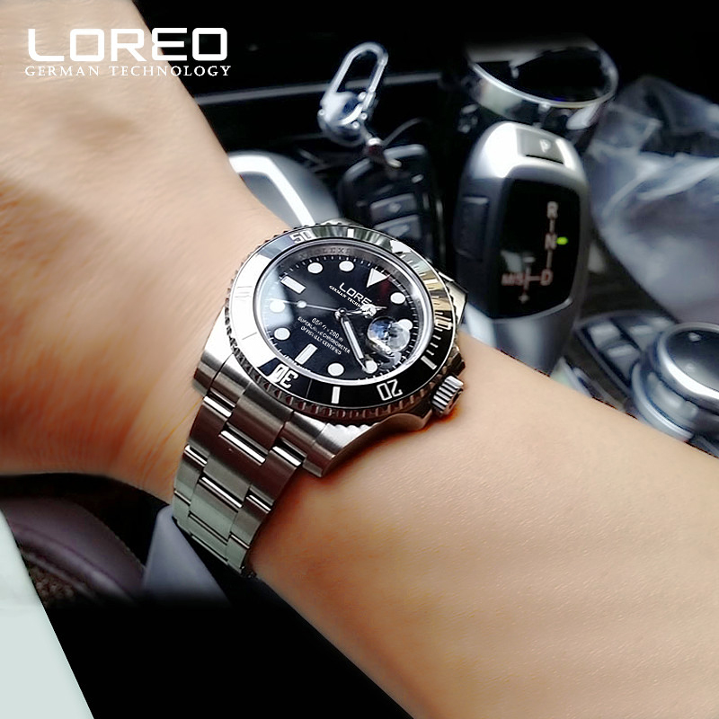 雷力欧手表男士全自动机械表男表商务潜水夜光表运动防水镂空