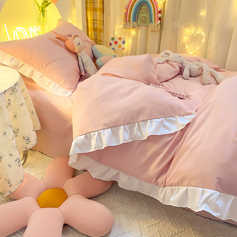 件套床上韩式水洗床单被套床品四件北欧欧风床品套件