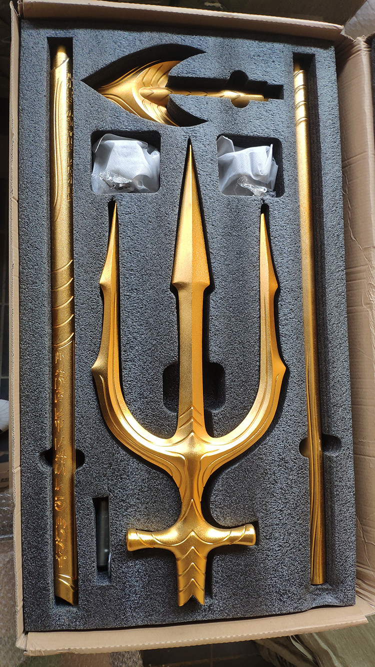 hcmy正义联盟海王三叉戟亚瑟金色叉子武器1比1全金属2米1模型周边