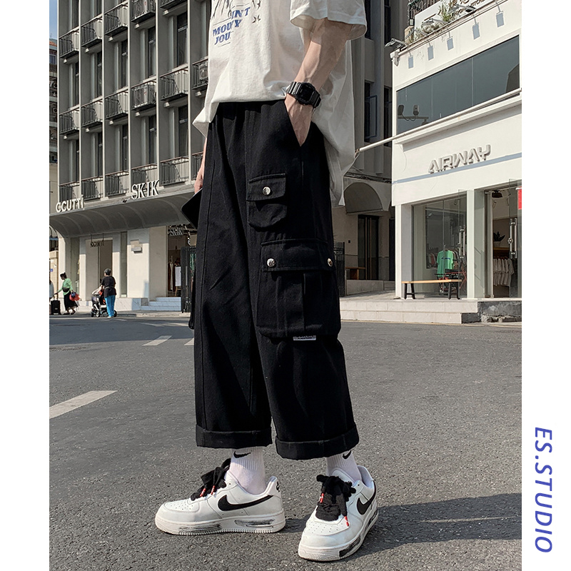 工装裤男直筒宽松阔腿休闲裤复古夏季日系薄款九分裤ins潮牌百搭