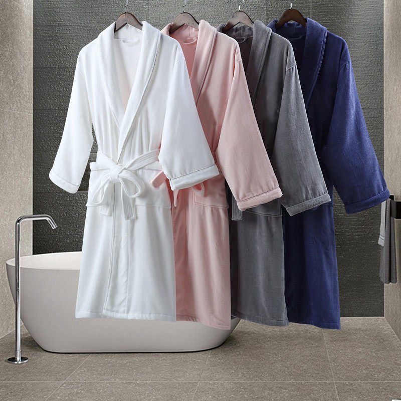 酒店纯棉浴袍毛巾料情侣男女长款加绒加厚浴衣睡袍吸水速干冬季